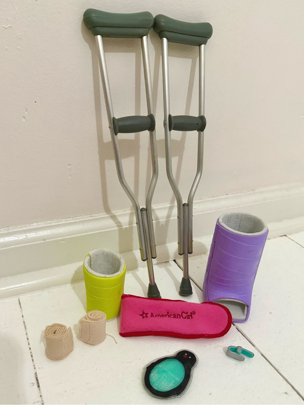 American Girl Doll Feel Better Kit with Crutches Leg Arm Cast Ice Pack and more